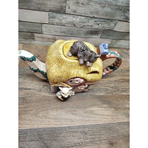 Fitz & Floyd Teapot Collectible Fables & Fairytales THREE LITTLE PIGS  #792/1500 - Picture 5 of 14